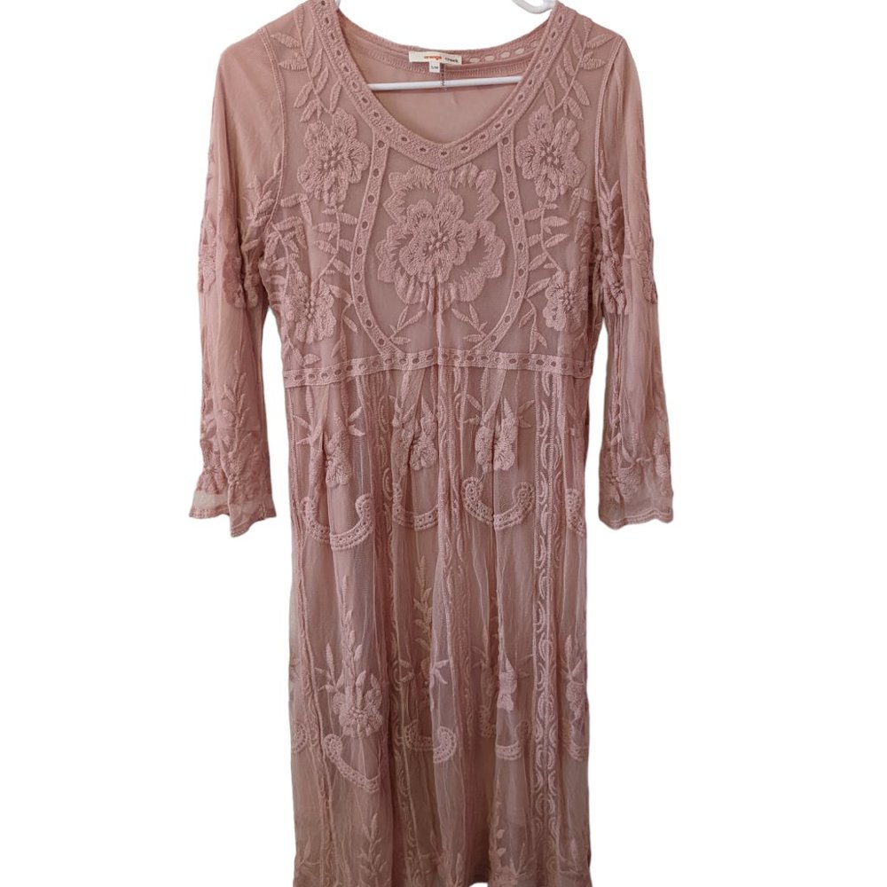 Orange Creek Lace Floral Midi Dress Pink S/M